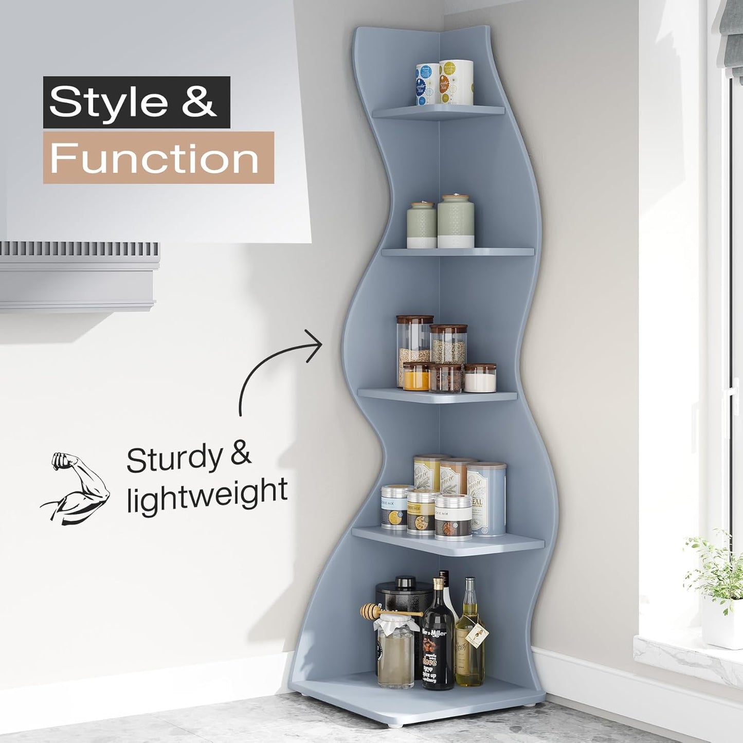 Tribesigns Corner Shelf, Modern 5-Tier Wall Corner Bookshelf, Stylish Corner Small Bookcase Storage Rack Plant Stand with Unique Shape for Living Room, Home Office (White, 1PC)