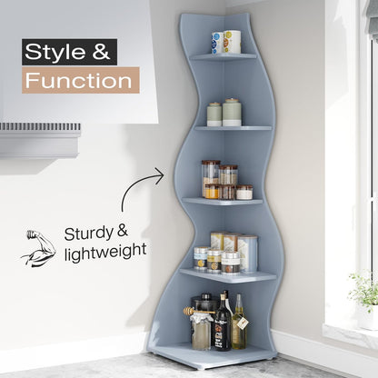 Tribesigns Corner Shelf, Modern 5-Tier Wall Corner Bookshelf, Stylish Corner Small Bookcase Storage Rack Plant Stand with Unique Shape for Living Room, Home Office (White, 1PC)