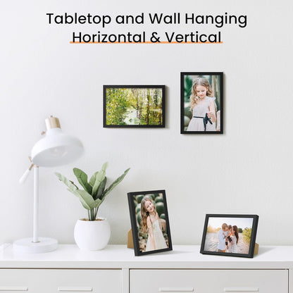 upsimples 5x7 Picture Frame Set of 3, Made of High Definition Glass for 5 x 7 Black Frames, Wall and Tabletop Display Thin Border Photo Frame for Home Décor