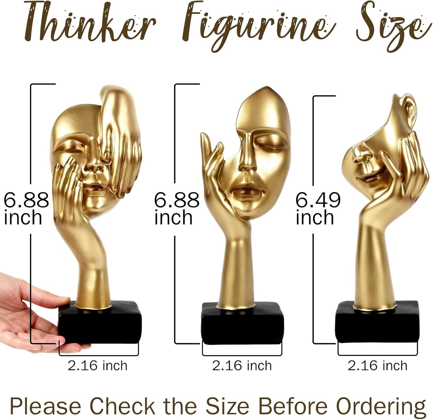 3 Pcs Thinker Statue,Modern Home Resin Sculptures,Collectible Figurines for Home Office Bookshelf Desktop Decor(Black)
