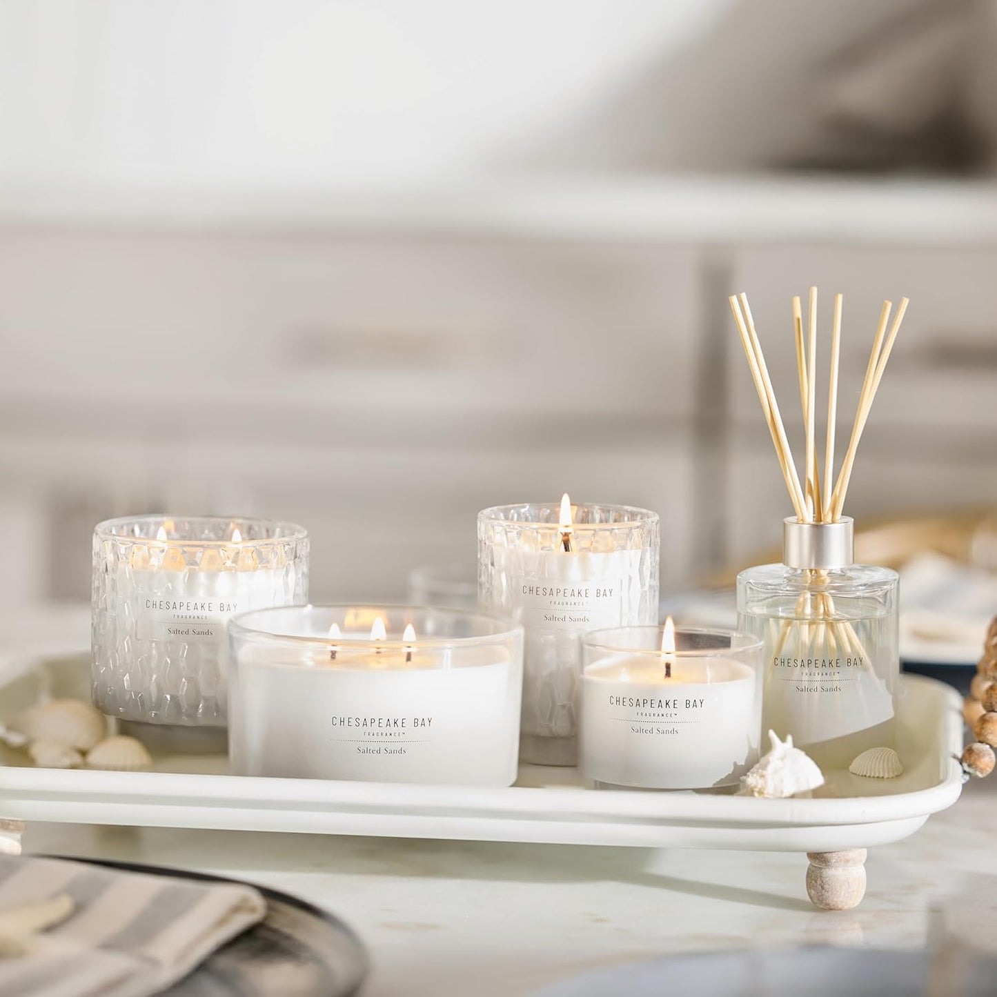 Chesapeake Bay, 11oz Marine Drift Scented Candle, Mood Evoking Fragrance, Textured Sea Glass-Inspired Jar, Premium Soy Blend Wax with Essential Oils, Coastal Fragrance for Home Décor or Gifting