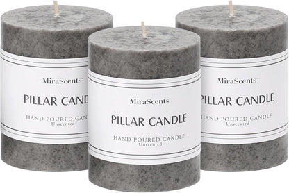 3x4 inch Green Pillar Candles Set of 3, Unscented Pillar Candle, Dripless and Smokeless Large Candles, Candle for Home Decor, Dinner Table,Weddings, Holidays