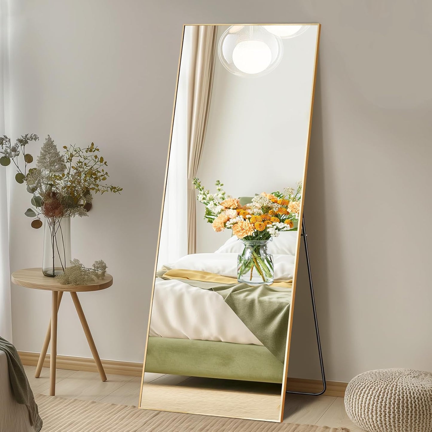 DUMOS Arched Full Length Mirror with Stand 64"x21" Floor Standing Aluminum Frame for Bedroom Body Hanging Leaning Modern Simple Home Decor Shatter-proorf Nano Glass Wall Living Room Cloakroom Black