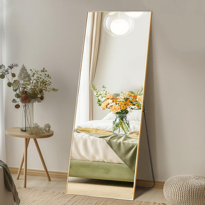 DUMOS Arched Full Length Mirror with Stand 64"x21" Floor Standing Aluminum Frame for Bedroom Body Hanging Leaning Modern Simple Home Decor Shatter-proorf Nano Glass Wall Living Room Cloakroom Black
