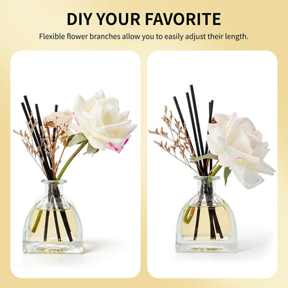 Reed Diffusers Set Flower Scented Diffuser for 140 Days, Flower Diffuser 8.5 fl oz with Dried Flowers and Decorative Rose, Long Lasting Home Fragrance with 10 Sticks for Bathroom, Shelf, Office Decor