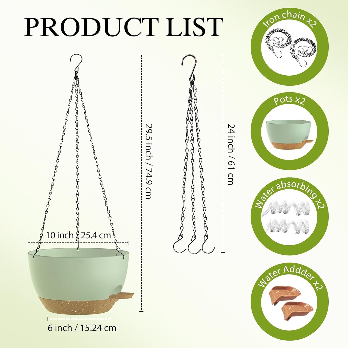 12 Inch Hanging Baskets 2 PC with Chains, Self-Watering Hanging Planters for Indoor Outdoor Plants, Plastic Hanging Flower Pots,Black