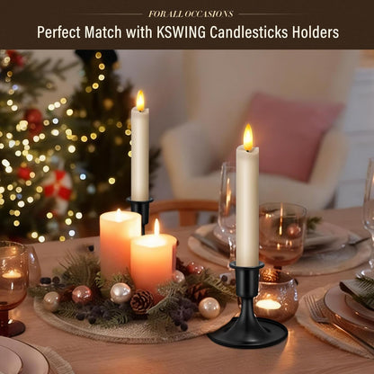 KSWING Upgraded Real Wax Short LED Flameless Taper Candles with Remote, 6 PCS White Candlesticks Battery Operated 3D Flickering - 6" Realistic Fake Candle Sticks for Home/Wedding/Fireplace Xmas Decor