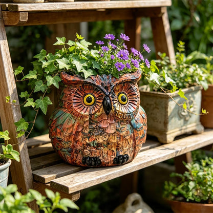 Owl Planter, Owl Succulent Pots, Funny Plant Pots Indoor/Outdoor, Decorative Garden Flower Pot, Cute Small Planters for office Home Decor, Unique Statue Figurine Gifts for Women Mother Teacher Red
