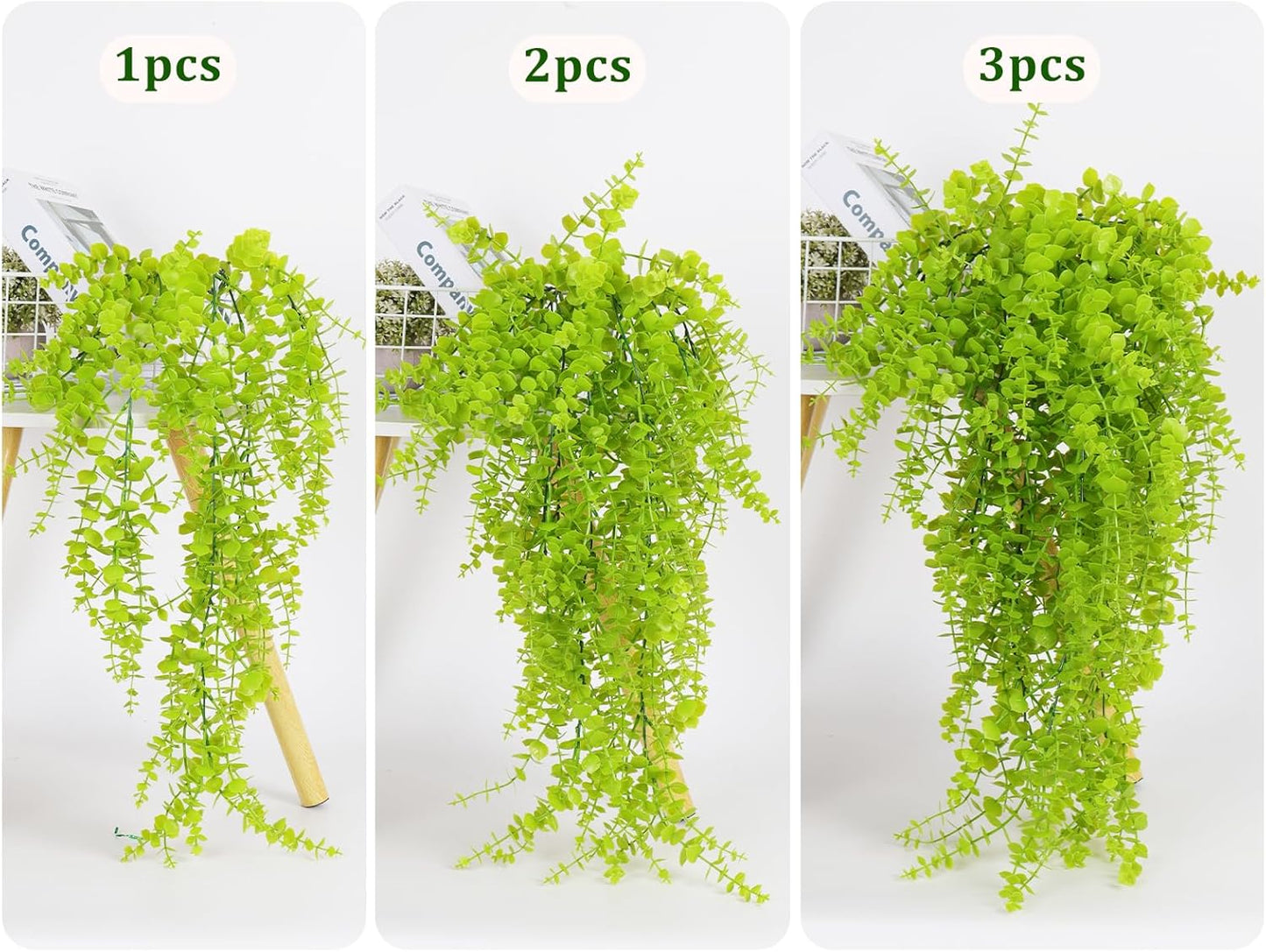 RECUTMS Artificial Hanging Plants Fake Hanging Plant Faux Eucalyptus Leaf Greenery Vine Outdoor UV Resistant Plastic Plants Home Garden Wedding Party Indoor Outdoor Decorations(White)