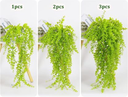 RECUTMS Artificial Hanging Plants Fake Hanging Plant Faux Eucalyptus Leaf Greenery Vine Outdoor UV Resistant Plastic Plants Home Garden Wedding Party Indoor Outdoor Decorations(White)