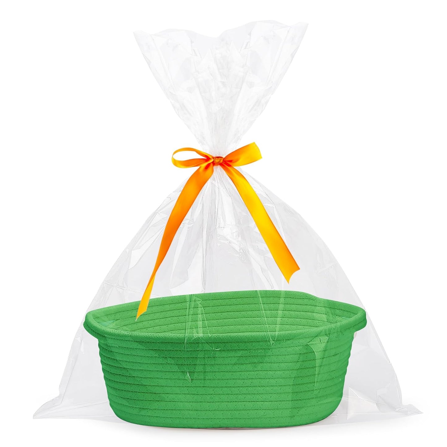 Pro Goleem Small Woven Basket with Gift Bags and Ribbons Durable Baskets for Mothers Day Gifts Empty Small Rope Basket for Storage 12"X 8" X 5" Baby Toy Baskets with Handles, White