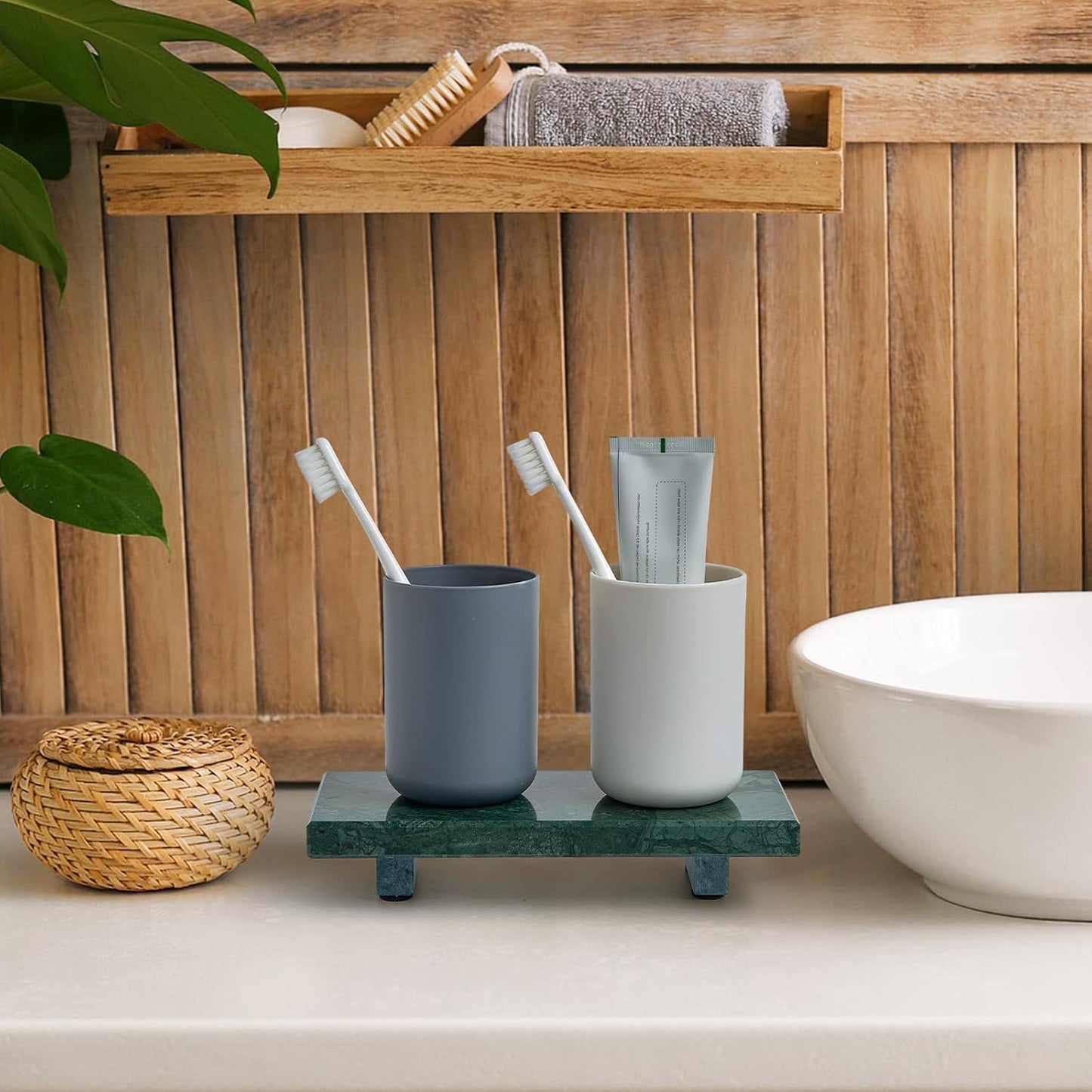 Natural Marble Tray Pedestal Stand – Soap & Jewelry Riser for Bathroom Counter, Kitchen Sink, Vanity Organizer, Decorative Stone Catchall for Perfume, Candles
