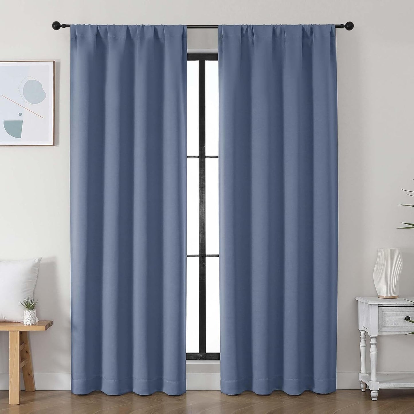 Simplebrand Ava Sage Green Blackout Curtains for Bedroom 63 Inch Length 2 Panels Set, Solid Thermal Insulated Energy Saving Rod Pocket Window Treatment Curtains Blackout Drapes, W40 x L63 Inch, Sage - Colors A