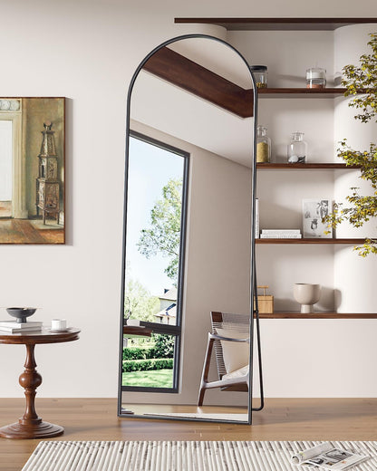 Antok 71" x28” Arched Full Length Floor Mirror, Black Aluminum Frame, Free Standing/Wall Mount/Leaning for Bedroom, Living Room, Dressing Room
