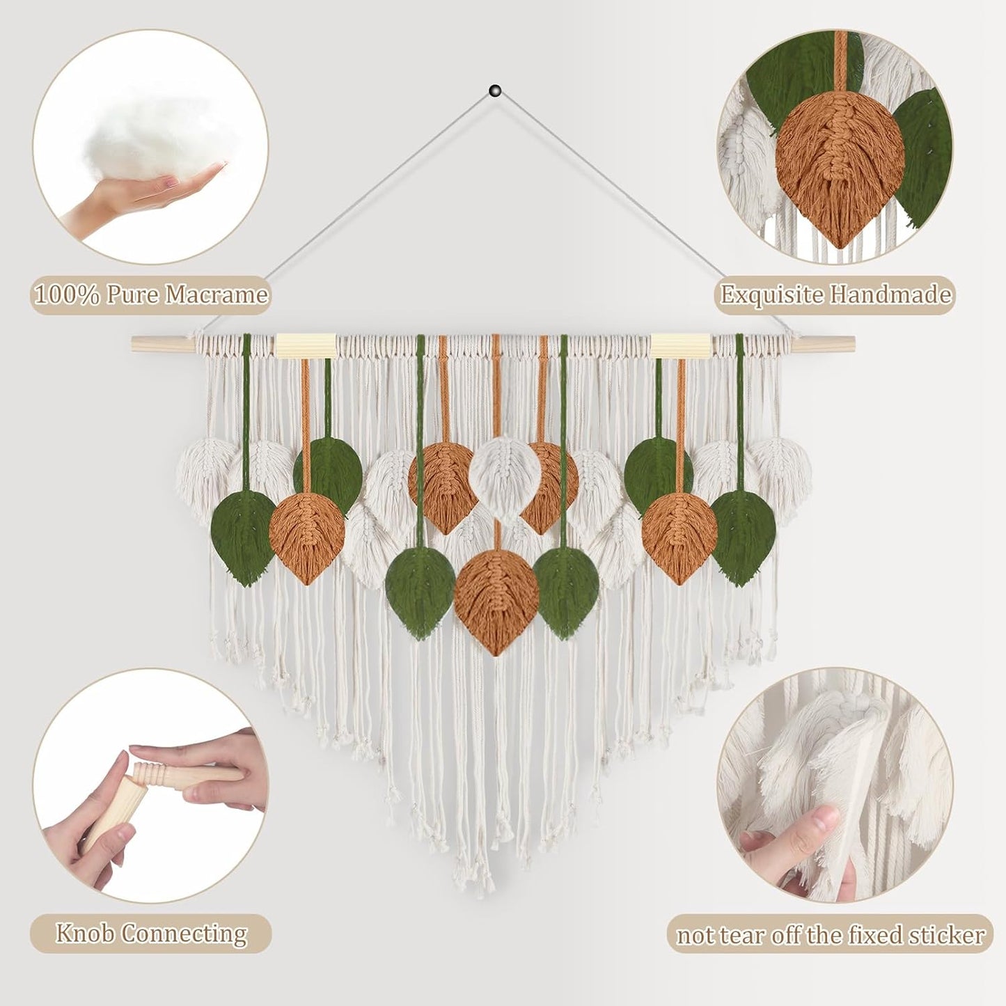 Lokeisna Macrame Wall Hanging, Woven Tapestry Beige & Dusty Rose Handmade Craft Macrame Wall Decor, Gallery & Nursery, Size 37.4” Lx27.5” W