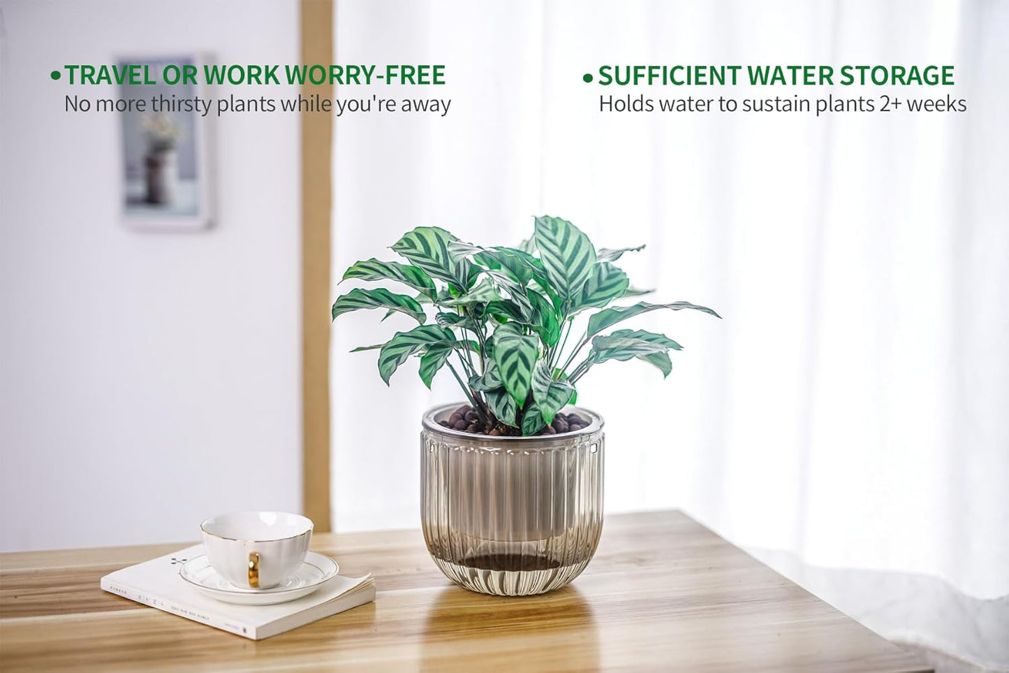 Melphoe 2 Pack Self Watering Hanging Planters Indoor Flower Pots, 6.5 Inch Outdoor Hanging Basket, Plant Hanger with 3Hooks Drainage Holes for Garden Home (Emerald)