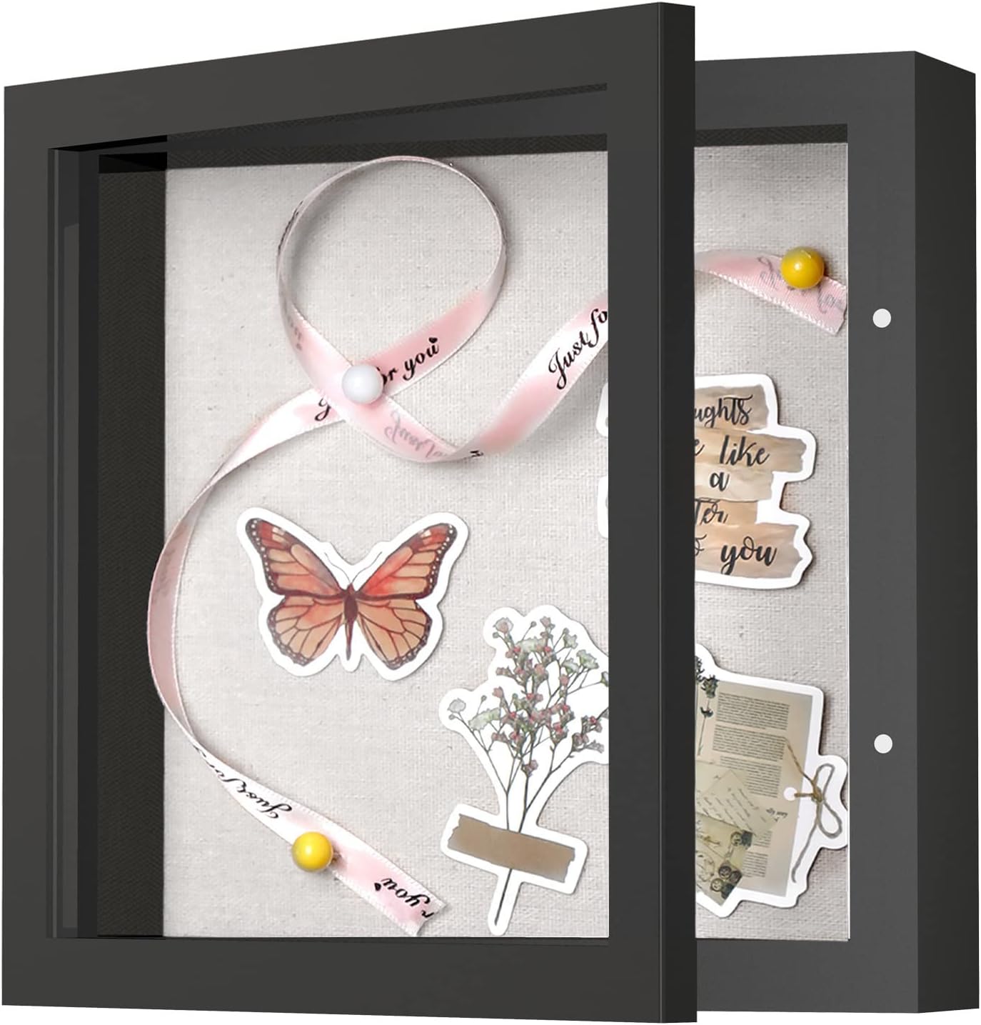 Califortree 8x10 Shadow Box Frame with Linen Back - Sturdy Rustic Memory Display Case of Flower, Pictures, Medals and More, White