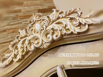 MUXSAM Long Wood Carved Appliques Onlays, 1-Pack Unpainted Decorative Corner Carving Decals Set for Wall Door Cabinet Mirror Closet Wardrobe Dresser Mantel Staircase DIY Project, 30x8cm/11.81"x3.15"