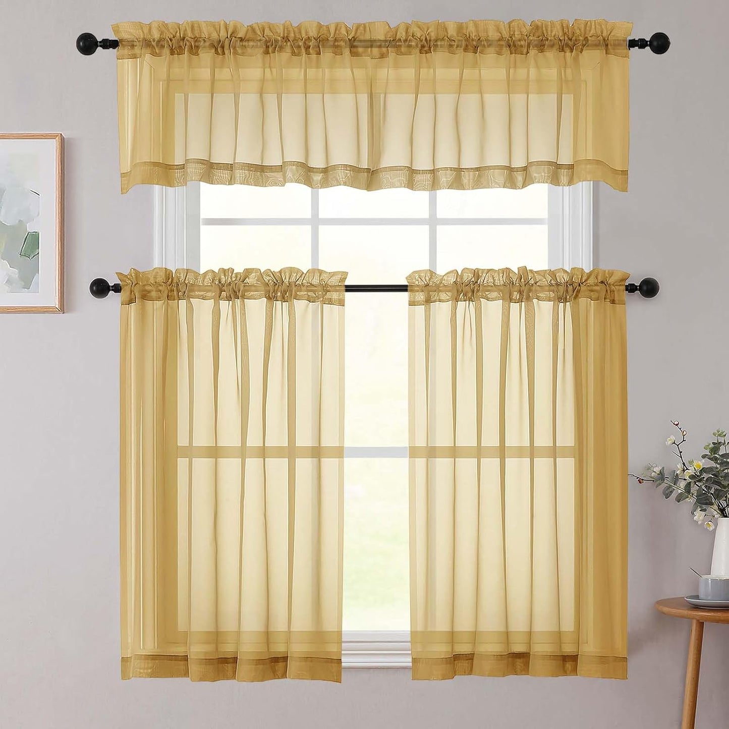 Chyhomenyc Sheer White Valances for Windows 2 Pack, Small Window Curtains for Living Room Bathroom Cafe Laundry Basement, Modern Top Dual Rod Pocket Voile Curtain, 42W x 14L inches, White - Colors C