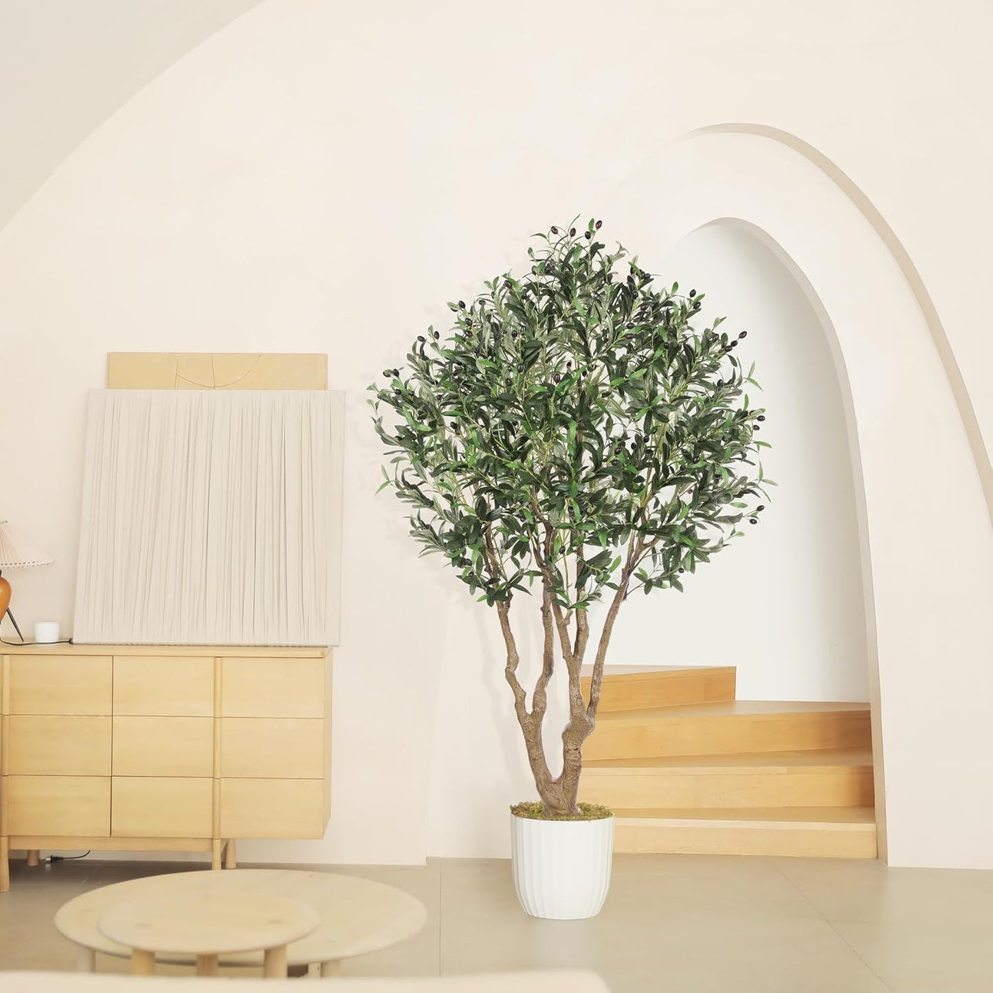 LYERSE Faux Olive Tree 7ft - Artificial Olive Tree Indoor with Large Branches and Realistic Fruits - Fake Olive Tree with Sturdy Base for Modern Home Office House Decor