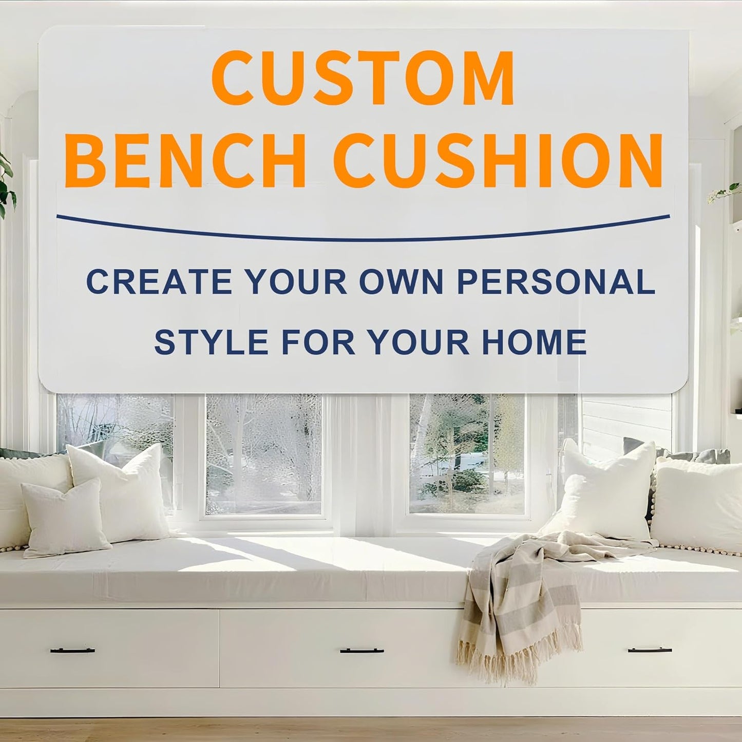 Custom Size Bench Cushion, Custom Bench Cushions for Indoor Furniture, 75D Foam Furniture Window Seat Cushion, Breakfast Nook, Mudroom, Banquette Bench Cushion, Non-Slip Bottom, Pipe Design