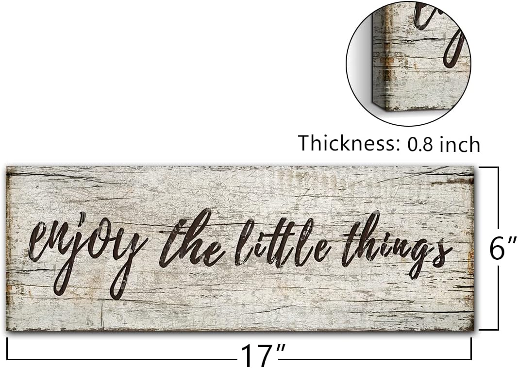 Quotes Wall Decor Enjoy the Little Things Sign Family Wall Signs Canvas Prints Rustic Wooden Wall Art Wood Pictures for Living Room Bedroom Office Home Decor, 6 X 17 Inch Framed