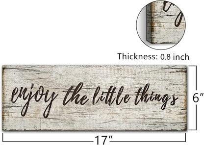 Quotes Wall Decor Enjoy the Little Things Sign Family Wall Signs Canvas Prints Rustic Wooden Wall Art Wood Pictures for Living Room Bedroom Office Home Decor, 6 X 17 Inch Framed