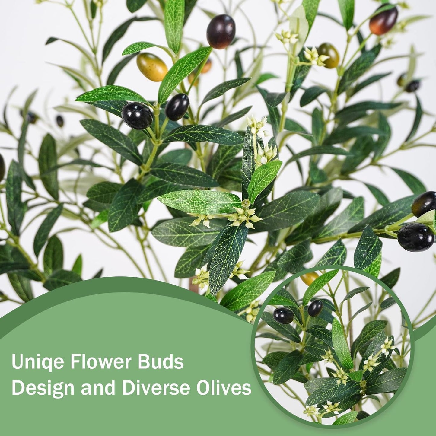 Artificial Olive Tree with White Pot,6FT high, Fake Tree containing 1440 Dense Leaves and 80 Highly Simulated Olive Fruits, Suitable for Home Office Living Room Floor Decoration