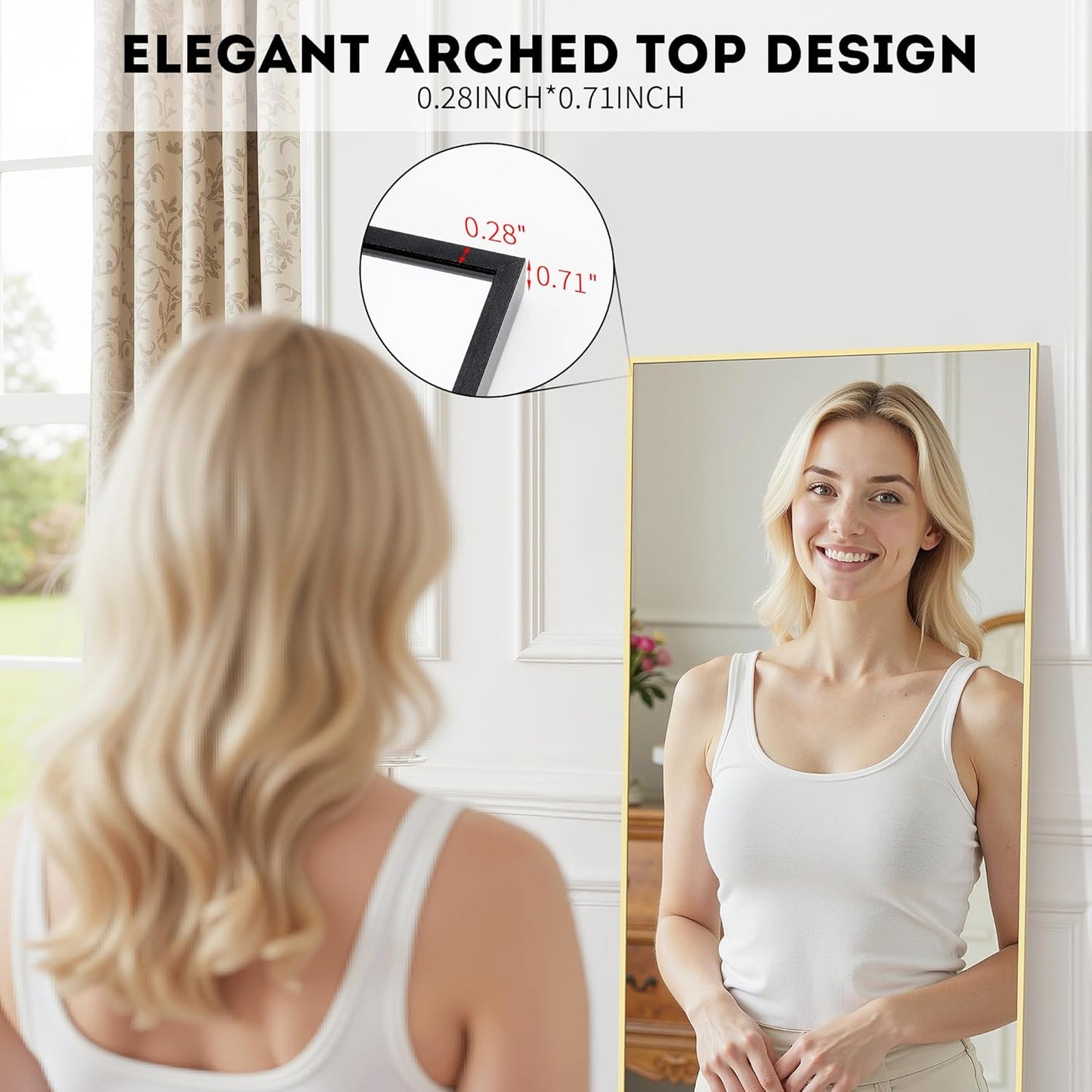 Simple Deluxe Arched Full Length Mirror, 71"x26"Large Floor Mirrors, for Wall Door Bedroom Bathroom Living Room (Gold)