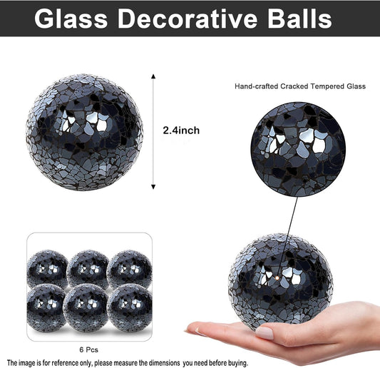 6Pcs Decorative Ball Set - 6cm/2.4inch Mosaic Glass Orbs Centerpiece Balls Decoration for Tables, Wedding Party (Mixed Color)