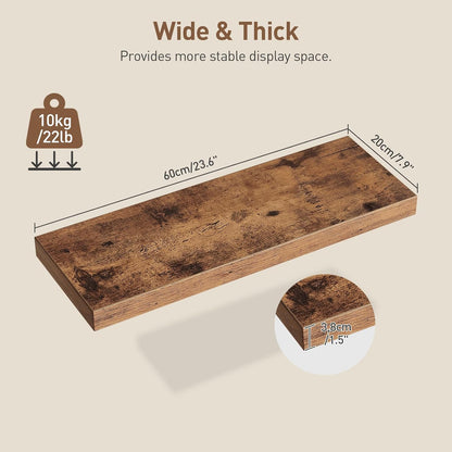 RALGEND Floating Shelves for Wall, 1.5" Thick Wall Shelf Set of 3 with Invisible Brackets, L31.5 x W7.9 Hanging Shelves Farmhouse Home Decor for Bathroom, Living Room, Bedroom, Rustic Brown 8301BJP3BF