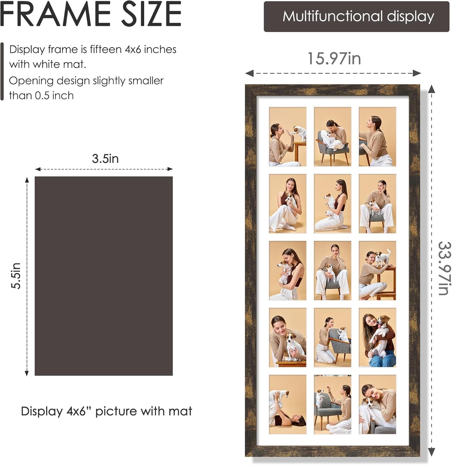 DUENPY 14x26 Collage Picture Frame 4x6 Collage Picture Frame Displays Twelve 4x6 inch Photos Available Horizontal Wall Mounting Display and Vertical Black - Colors A