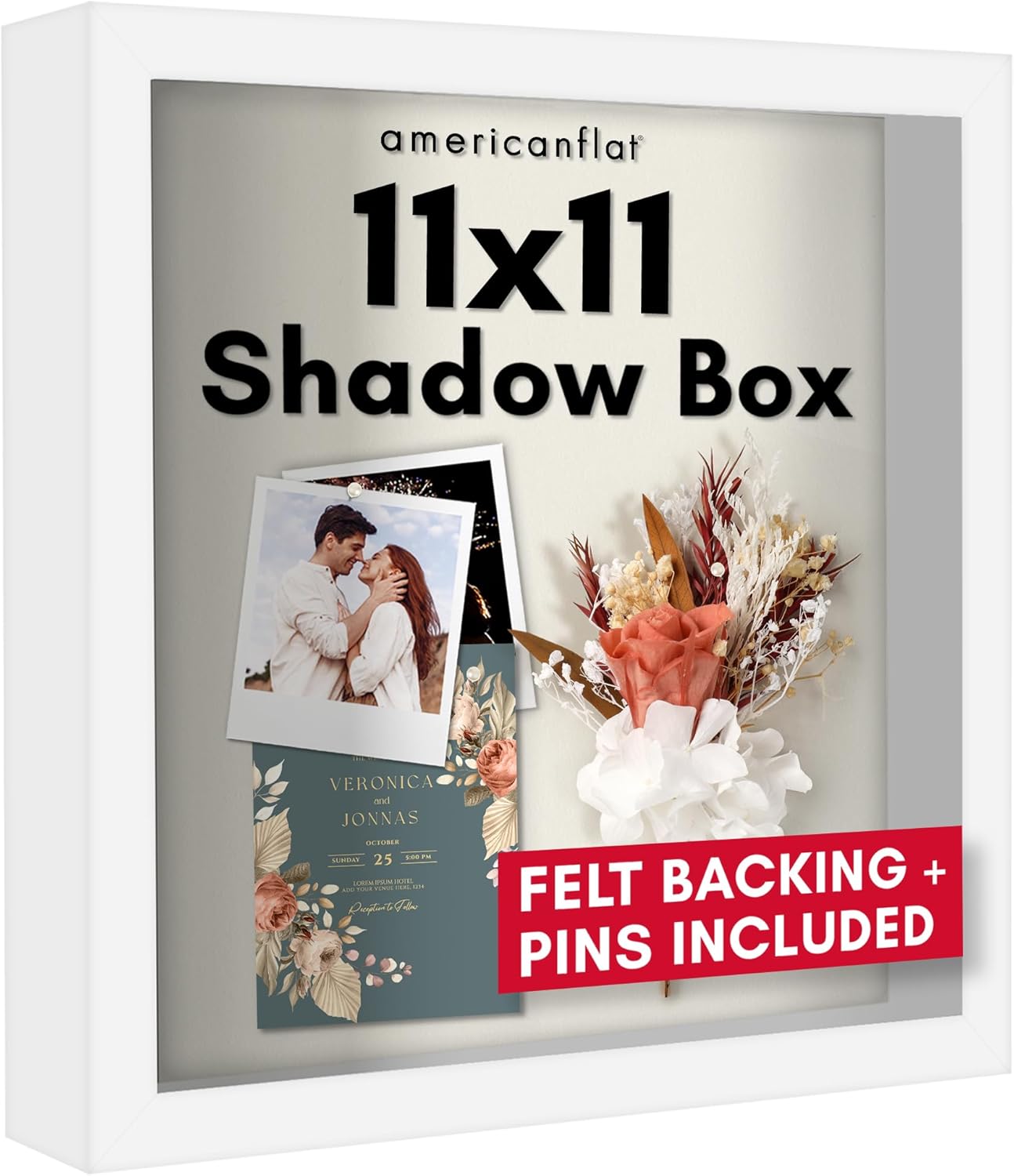 Americanflat 12x16 Shadow Box Frame with Polished Plexiglass - Silhouette Collection - Large Shadow Box Display Case for Tabletop and Wall Display - Black with Soft Felt Back