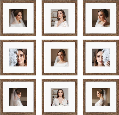 12x12 Picture Frame Set of 9, Display Pictures 8x8 with Mat or 12x12 without Mat, Multi Collage Gallery Square Photo Frames for Wall or Tabletop, Black