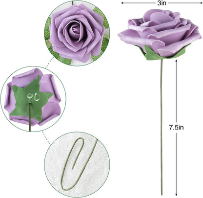 AmyHomie Artificial Flowers Dark Red Rose 25pcs Real Looking Fake Roses w/Stem for DIY Wedding Bouquets Centerpieces Arrangements Party Baby Shower Mothers Day Christmas Tree Decorations