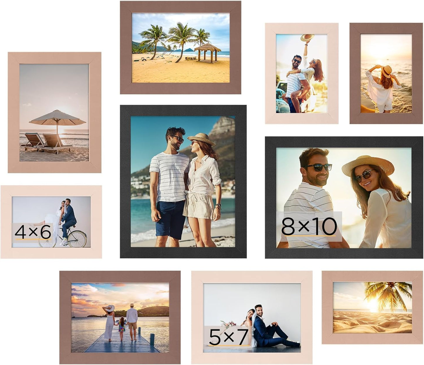 Funtopia Picture Frames, 10 Pack Picture Frames Collage Wall Decor, Gallery Wall Frame Set for Wall or Tabletop Display, Multi-size with 8x10, 5x7, 4x6 Family Photo Frames