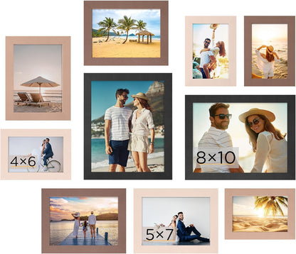 Funtopia Picture Frames, 10 Pack Picture Frames Collage Wall Decor, Gallery Wall Frame Set for Wall or Tabletop Display, Multi-size with 8x10, 5x7, 4x6 Family Photo Frames
