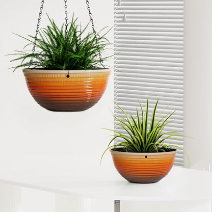Vanslogreen 2 Pack Hanging Planters for Indoor Outdoor Plants, 10 Inch Hanging Planter with Drainage Hole & Plug Glazed Hanging Baskets Flower Pots for Garden Home (Blue)