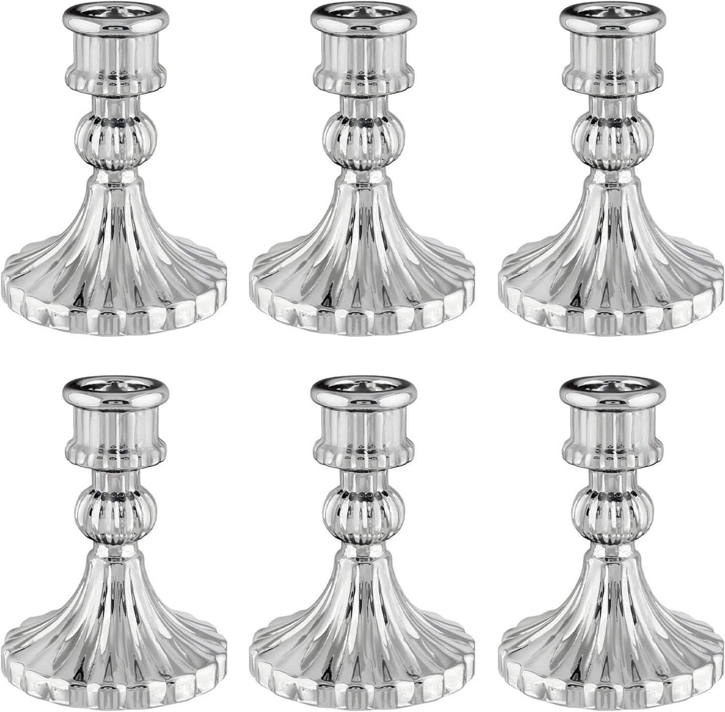 Glass Candlestick Holder,Striped Taper Candle Holders,Set of 6 Candle Stand for Table Centerpieces, Home Decor,Weddings,Festival and Parties (Clear Stripe Pattern)