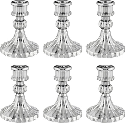 Glass Candlestick Holder,Striped Taper Candle Holders,Set of 6 Candle Stand for Table Centerpieces, Home Decor,Weddings,Festival and Parties (Clear Stripe Pattern)