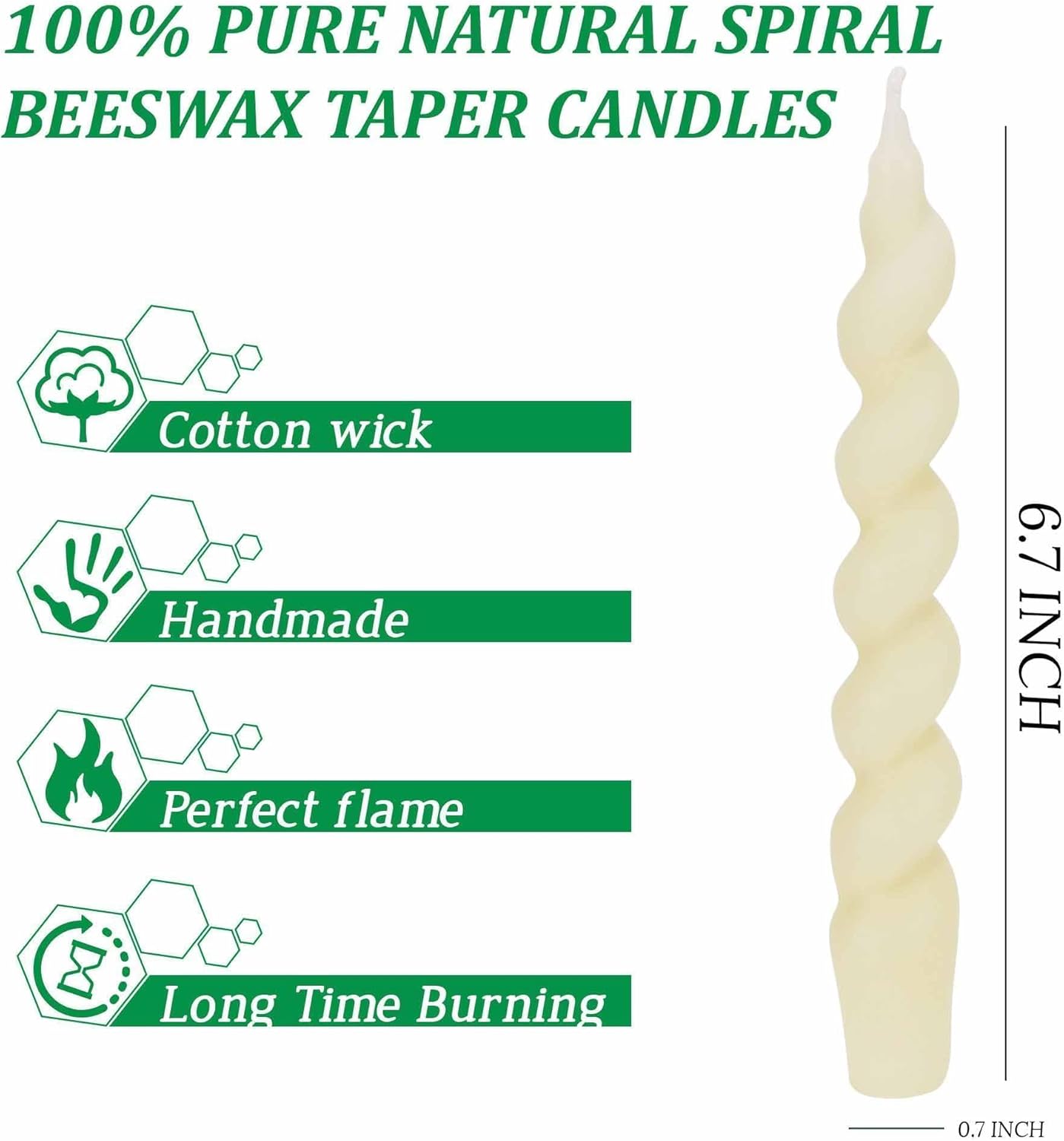 5 Inch Spirat Tapared Candles 10 Pack,0.78" Diameter Ivory Naturel Bee Candles Candlestick,7 Hours Long Lasting Smokeless and Unscented for Home Decoration