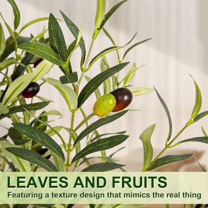 VIVATREES Olive Trees Artificial Indoor, 6FT Tall Faux Olive Tree with White Tall Planter, Artificial Plants with Natural Wood Trunk and Lifelike Fruits for Home Office Decor