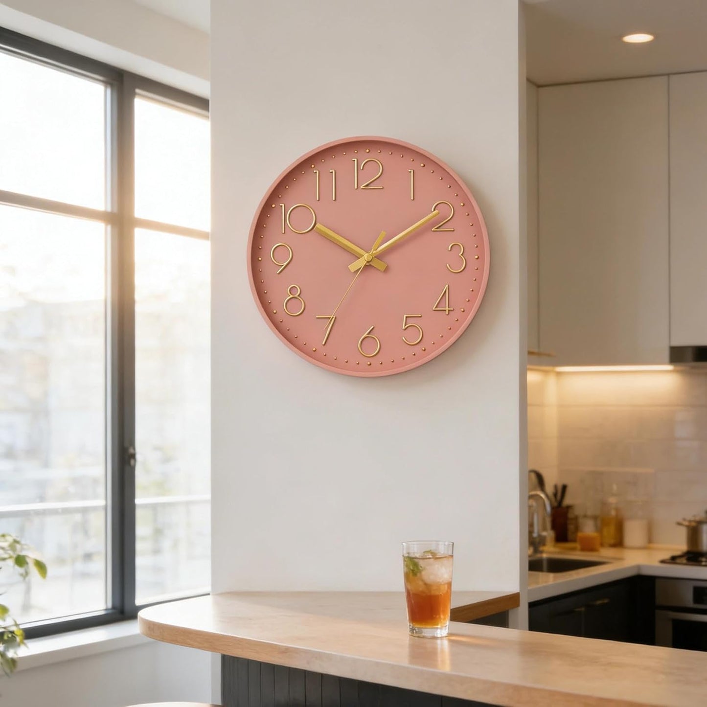 DAXSMY Wall Clock - 8 Inch Silent Non-Ticking Modern 3D Wall Clocks Battery Operated - Decorative Clock for Kitchen, Home Office, Bathroom, Bedroom(Rose Gold)