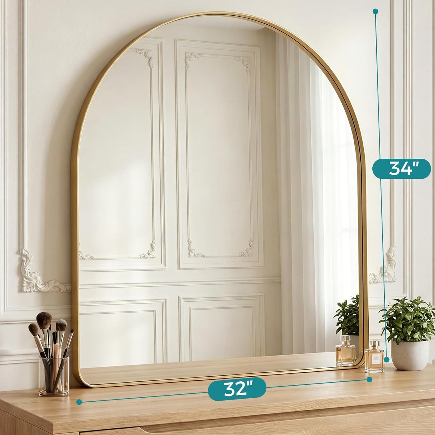 OLIXIS Arched Bathroom Mirror for Over Sink, 34x32 Inch Wall Mirror Arched Rounded Rectangle, Modern Wall Mount Vanity Mirror with Matte Metal Deep Framed, for Home Decor, Living Room, Black