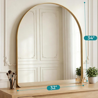 OLIXIS Arched Bathroom Mirror for Over Sink, 34x32 Inch Wall Mirror Arched Rounded Rectangle, Modern Wall Mount Vanity Mirror with Matte Metal Deep Framed, for Home Decor, Living Room, Black