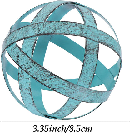 Kesywale 3.3 Inch Decorative Spheres Set of 3, Metal Band Decorative Balls Orbs Metal Spheres Home Decor Accents Dining Table Centerpieces for Living Room Bedroom Kitchen Office Coffee Table (Blue)