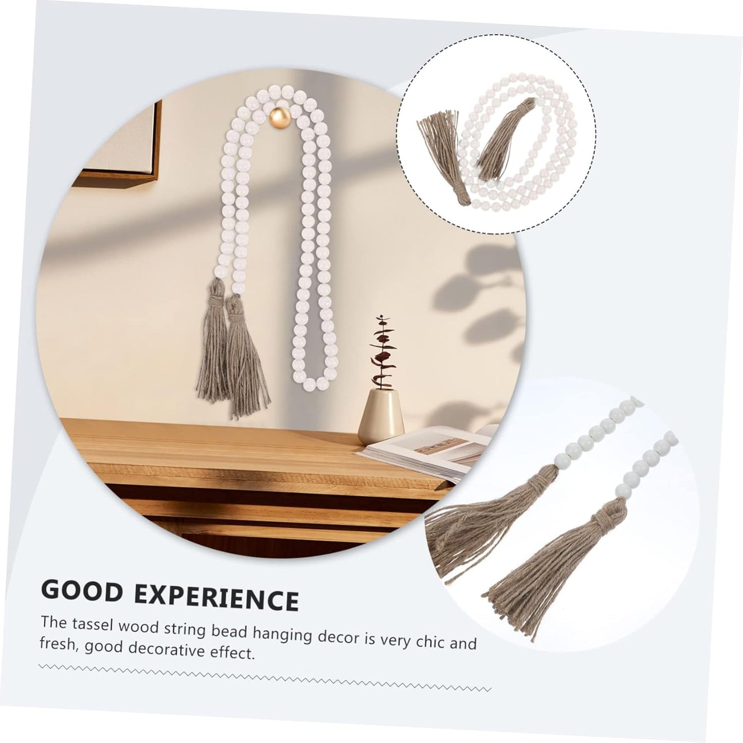 IMIKEYA Wooden Beads Garland: Farmhouse Wood Bead Garland with Tassels Boho Wall Hanging for Home Decor Tiered Tray Rustic Wood Prayer for Coffee Table Decor