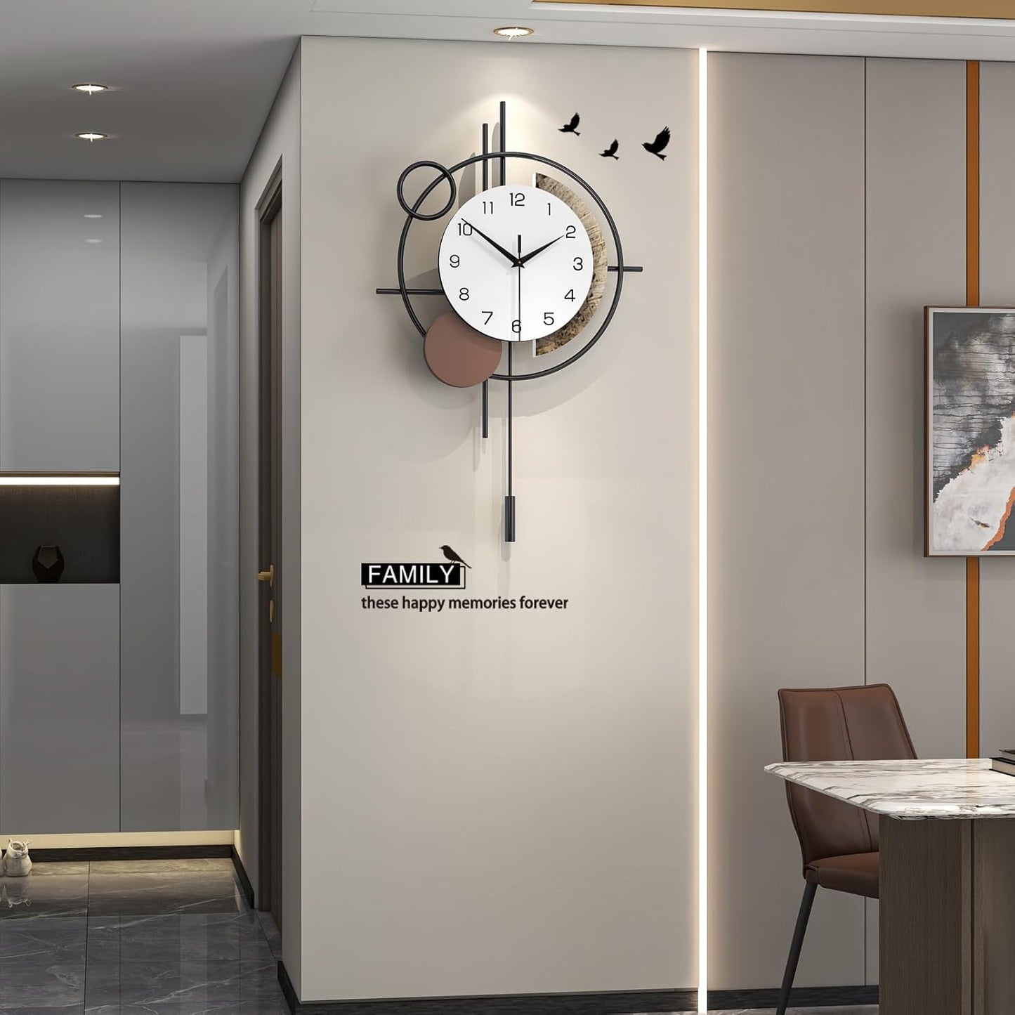 Wall Clock for Living Room Decor Decorative Wall Clock with Pendulum Silent Quartz Battery Operated Black Metal Large Clock for Dining Room,Kitchen,Home,Bathroom,Bedroom,13.8x21.3 in