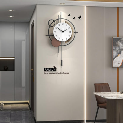 Wall Clock for Living Room Decor Decorative Wall Clock with Pendulum Silent Quartz Battery Operated Black Metal Large Clock for Dining Room,Kitchen,Home,Bathroom,Bedroom,13.8x21.3 in