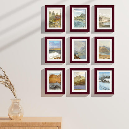 Vittanly 8x10 Picture Frames Set of 9, Shatter Resistant Plexiglass, Display 5x7 Pictures with Mat or 8x10 without Mat, Photo Frames for Wall or Tabletop, Engineered Wood, Black - Colors B